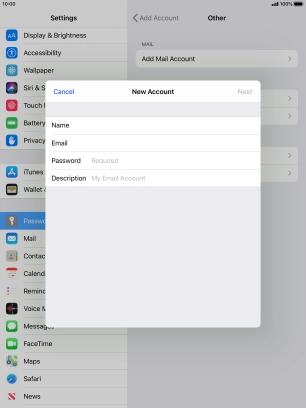 Press Password and key in the password for your email account.