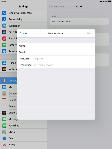 Press Password and key in the password for your email account.