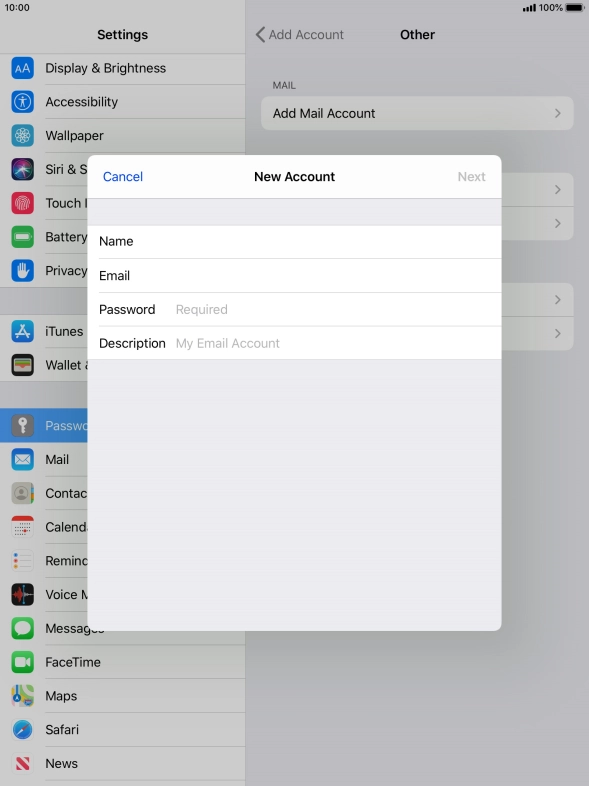 Press Password and key in the password for your email account.