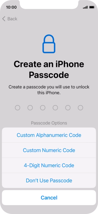 Follow the instructions on the screen to turn on use of phone lock code or press Don't Use Passcode.