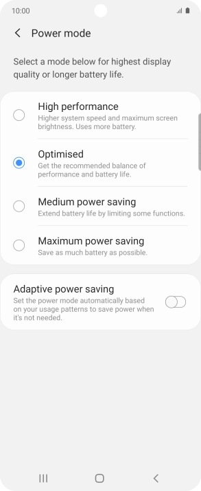 Press the required setting. Press the required setting.