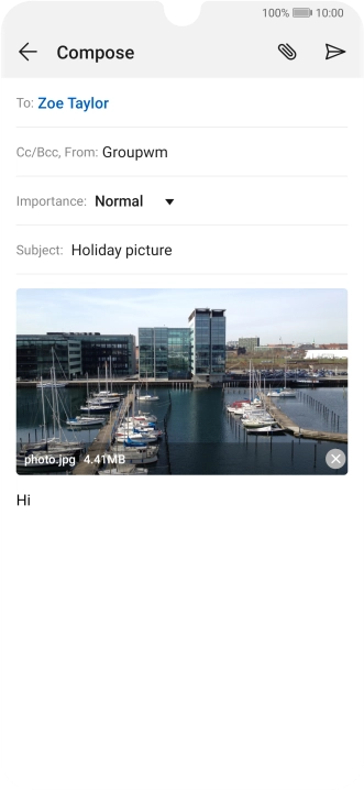 Press the send icon when you've finished your email message.