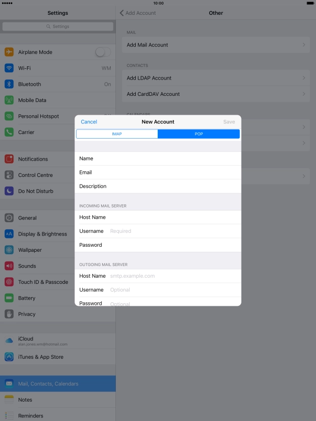 Press Username and key in the username for your email account. Press Username and key in the username for your email account.