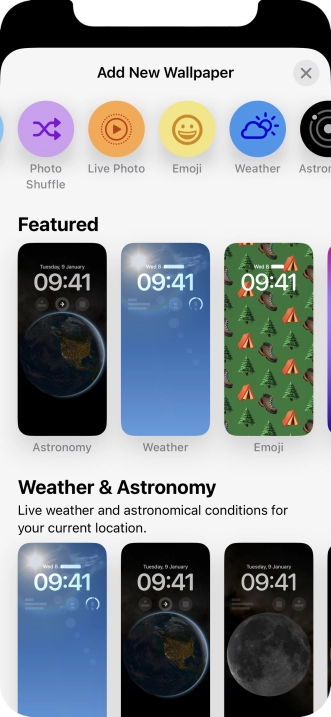 Press the required category and follow the instructions on the screen to select the required background image.