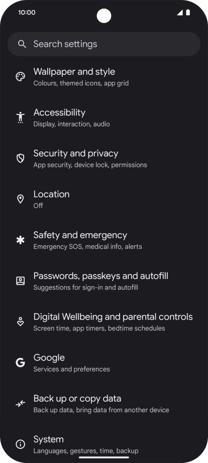 Press Security and privacy.