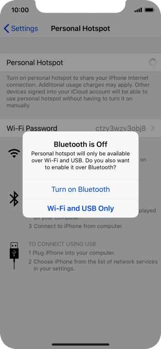 If Wi-Fi is turned on, press Wi-Fi and USB Only.