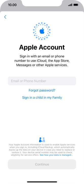 Press Email or Phone Number and key in the username for your Apple ID.