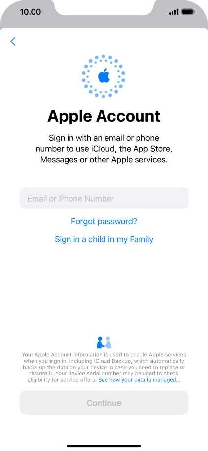 Press Email or Phone Number and key in the username for your Apple ID.