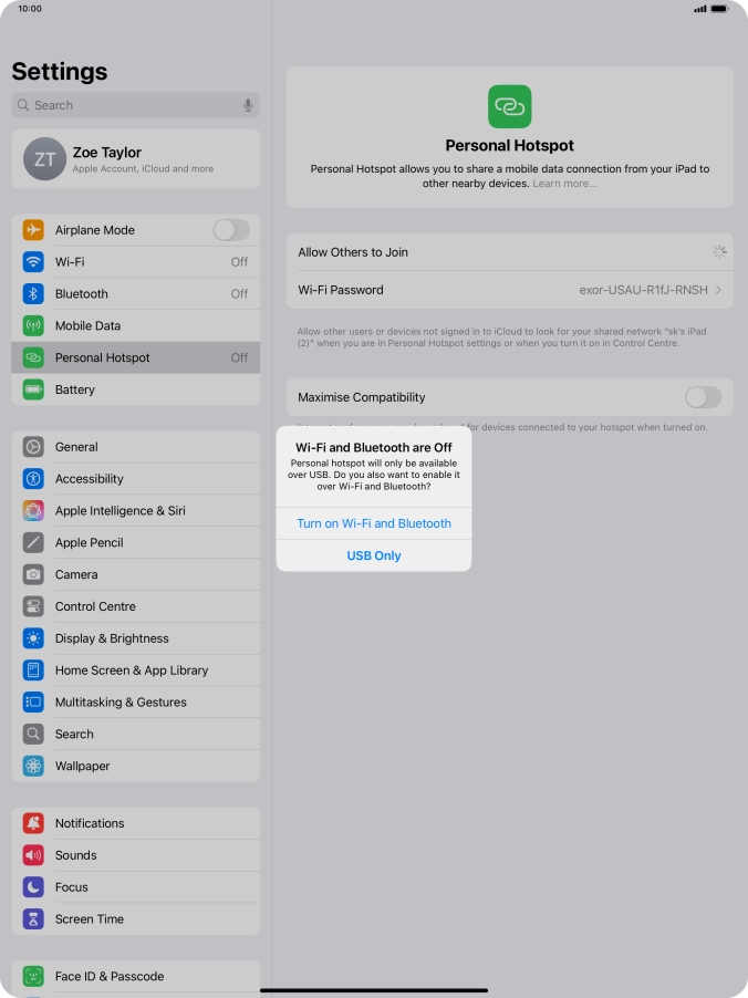 If Wi-Fi is turned off, press Turn on Wi-Fi and Bluetooth.