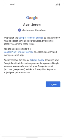 Press I agree and follow the instructions on the screen to select settings for your Google account.