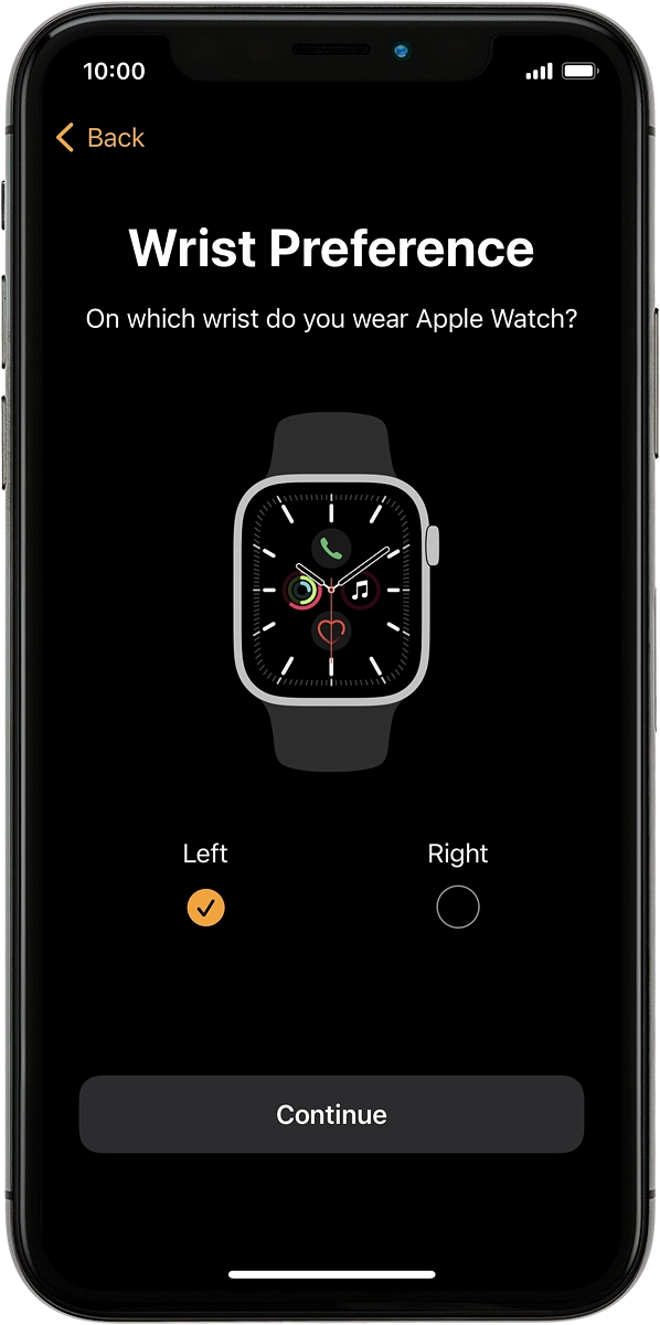 On your phone: Press the required setting and select on which wrist you want to wear the watch.
