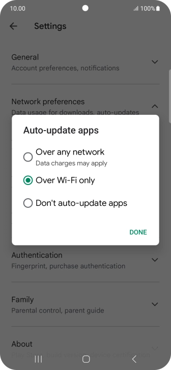 To turn on automatic update of apps using mobile network, press Over any network.