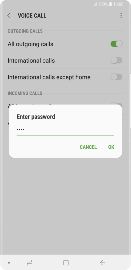 Key in your barring password and press OK. The default barring password is 0000. Key in your barring password and press OK. The default barring password is 0000.