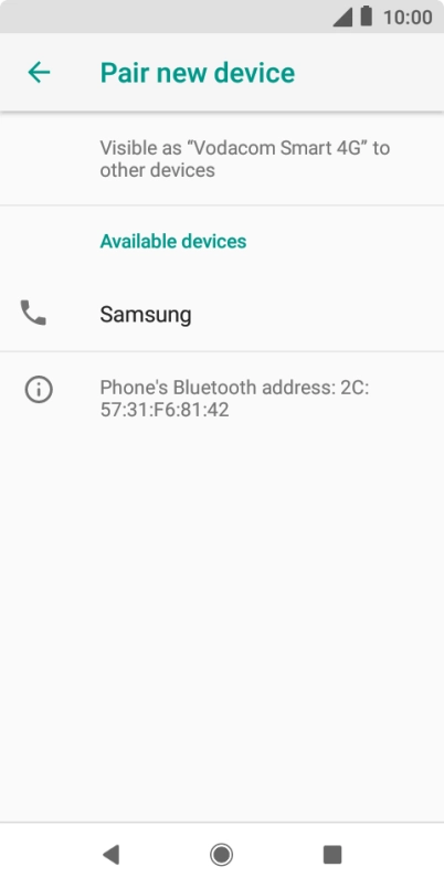 Press the required Bluetooth device and follow the instructions on the screen to pair the device with your phone.