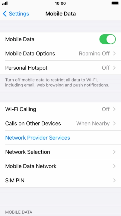 Press Mobile Data Options.