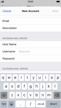 Press Username and key in the username for your email account.