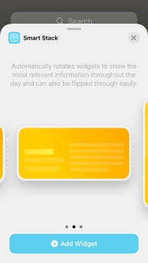 Slide your finger right or left on the screen to select the required widget size.