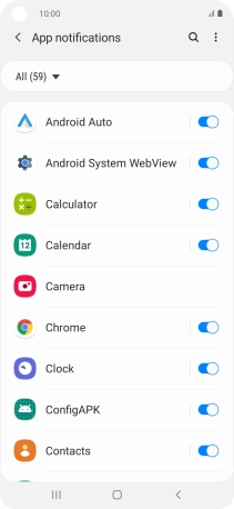 Press the indicators next to the required apps to turn the function on or off.