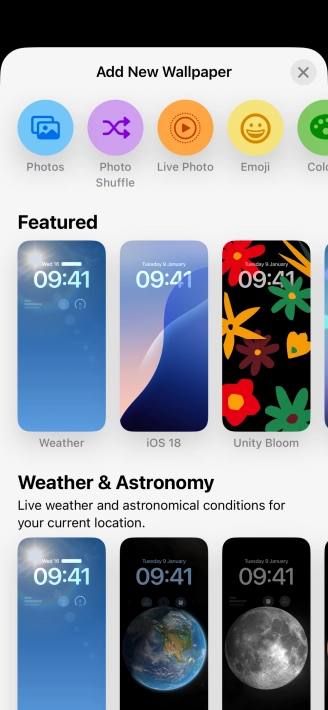 Press the required category and follow the instructions on the screen to select the required background image.
