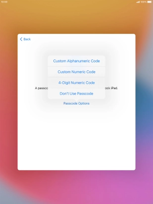 Follow the instructions on the screen to turn on use of lock code or press Don't Use Passcode.