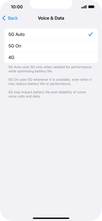 To turn on automatic switch between 5G and 4G, press 5G Auto.