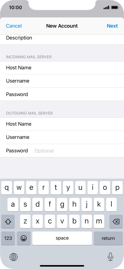 Press Password and key in the password for your email account. Please note that if you're using Vodafone's outgoing server, leave the password field empty.