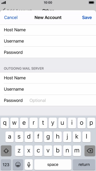 Press Password and key in the password for your email account. Please note that if you're using Vodafone's outgoing server, leave the password field empty.