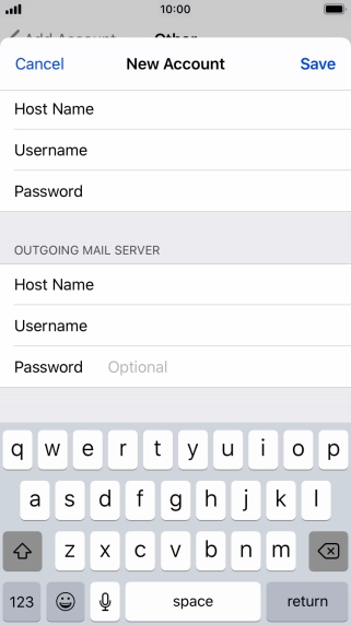 Press Password and key in the password for your email account. Please note that if you're using Vodafone's outgoing server, leave the password field empty.