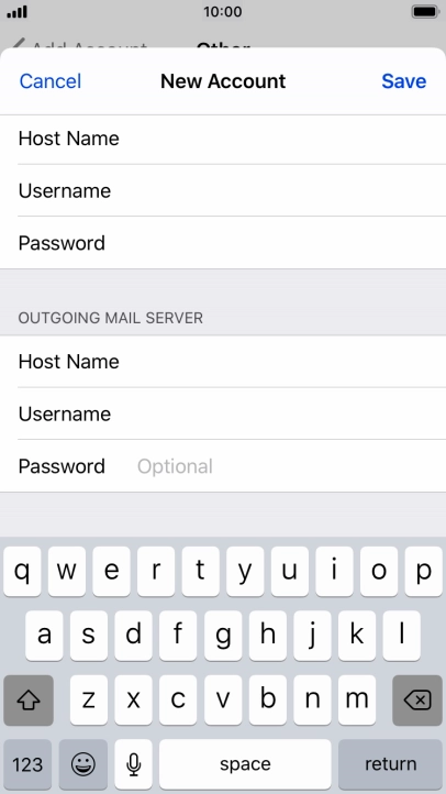 Press Password and key in the password for your email account. Please note that if you're using Vodafone's outgoing server, leave the password field empty.