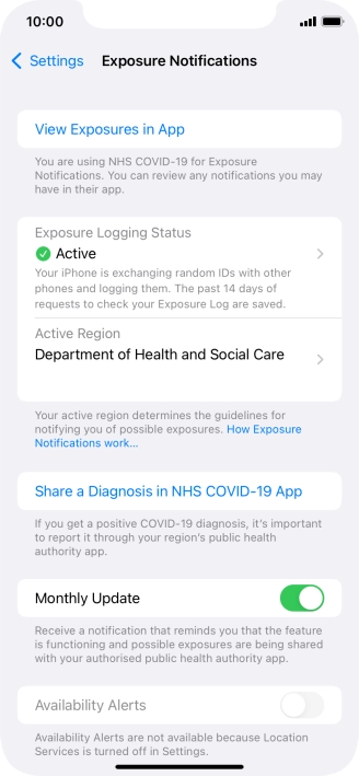 Press Exposure Logging Status.