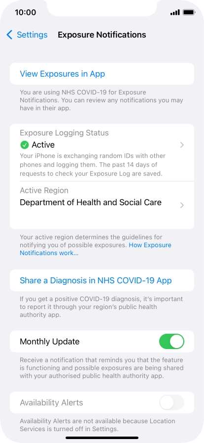 Press Exposure Logging Status.