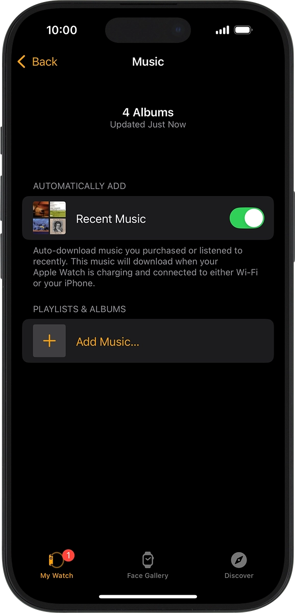 On your phone: Press Add Music... and go to the required playlist or album.