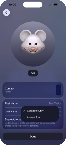 Press the required setting.