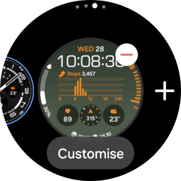 Press the required watch face.