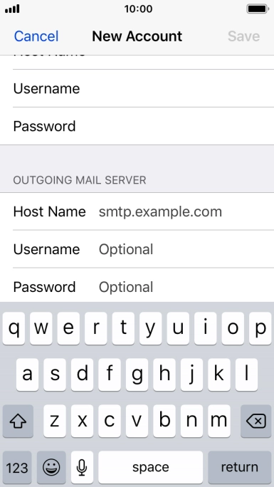 Press Host Name and key in the name or IP address of your email provider's outgoing server. Please note that if you can't send email messages when using your email provider's outgoing server, key in smtp.vodafone.net.au (Vodafone's outgoing server).
