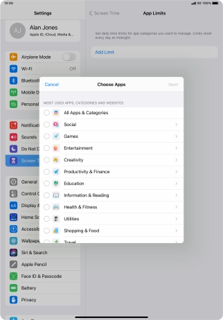 Press the required categories.