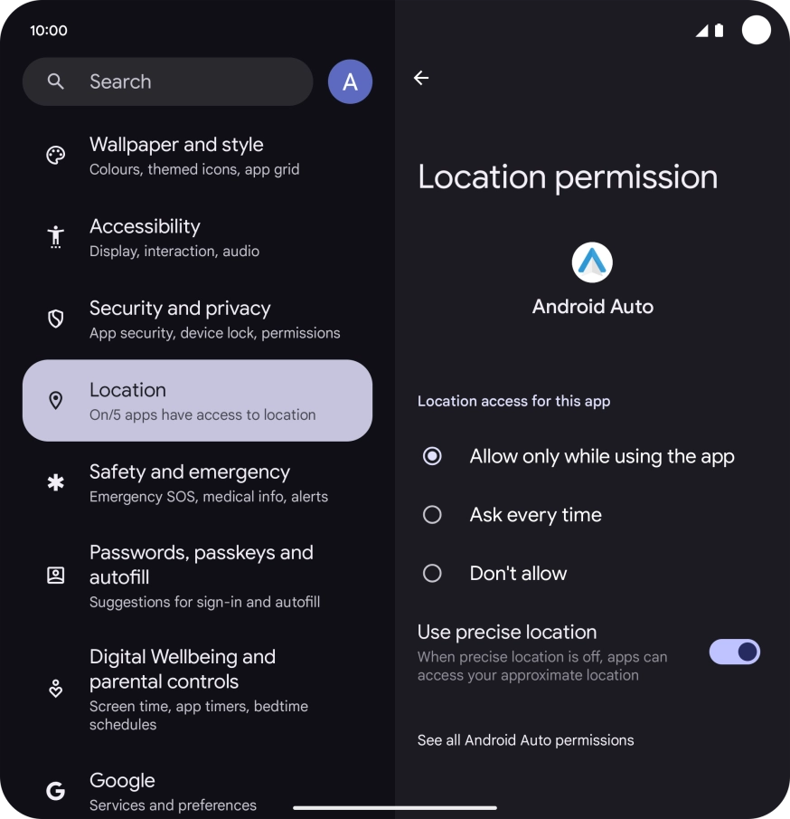 Press the required setting.