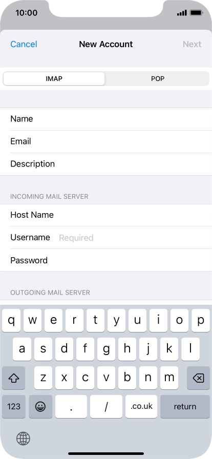 Press Username and key in the username for your email account.