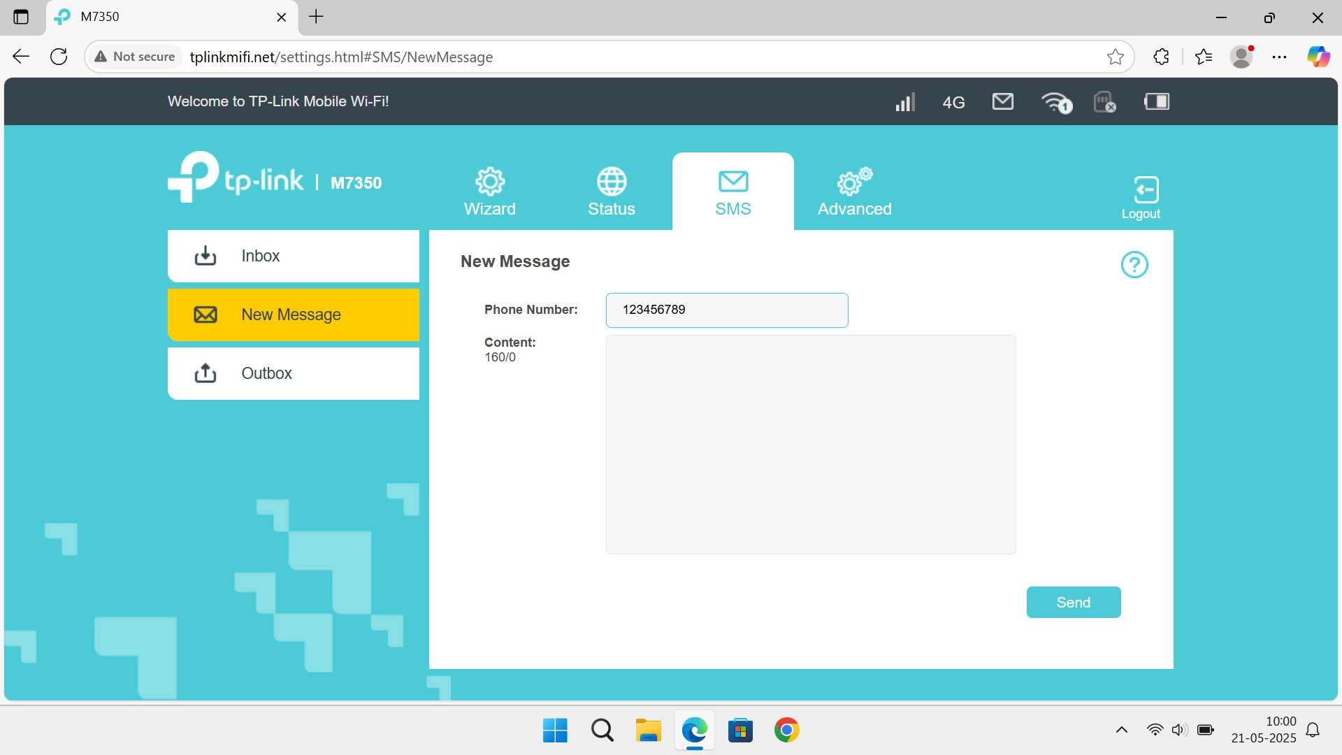 Click the text input field and write the text for your text message.