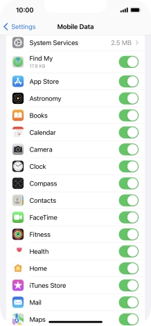 The data usage for each application is displayed below the name of the application.