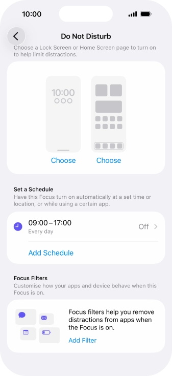 Press Add Schedule and follow the instructions on the screen to select settings for automatic activation of Do Not Disturb.
