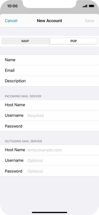 Press Username and key in the username for your email account.