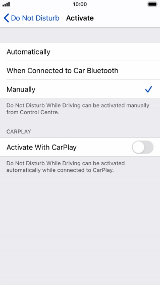 Press the required setting.