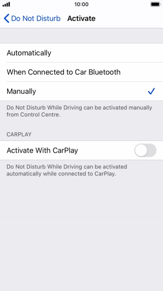 Press the required setting.