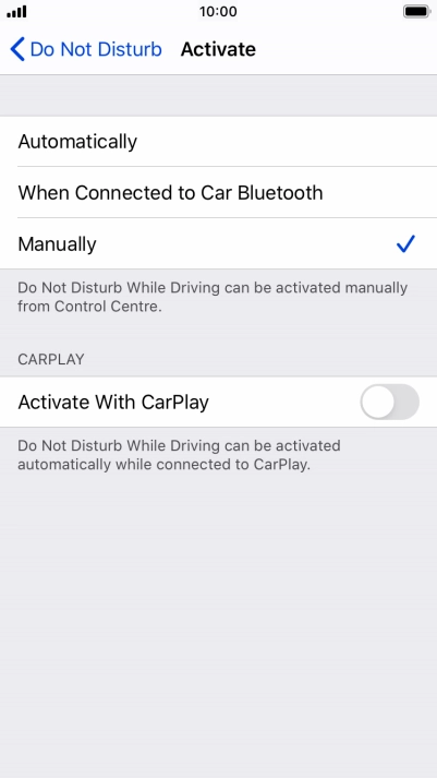 Press the required setting.