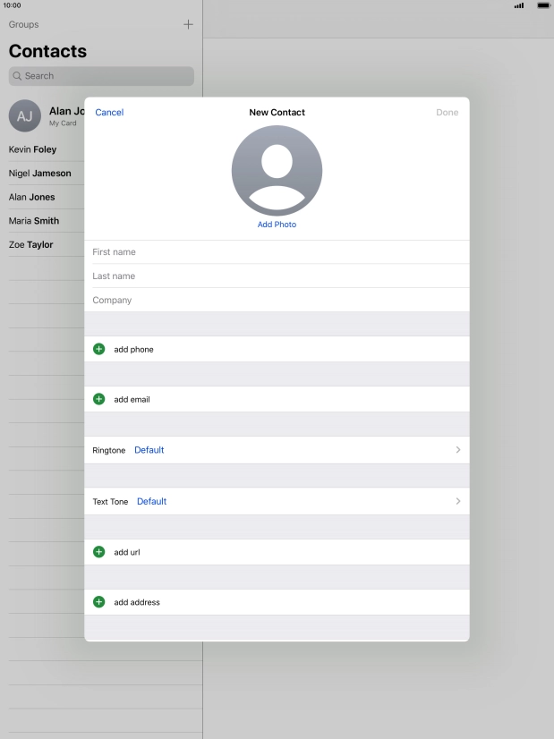 Press First name and key in the first name.