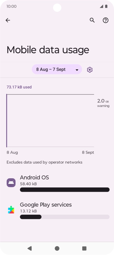 The data usage for each application is displayed below the name of the application.