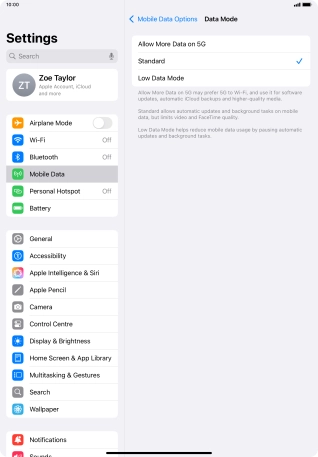 Press the required setting to turn the function on or off.