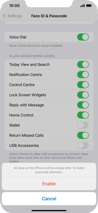 If you turn on the function, press Enable.