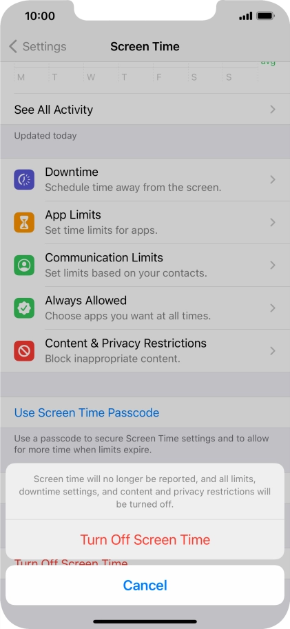 Press Turn Off Screen Time.
